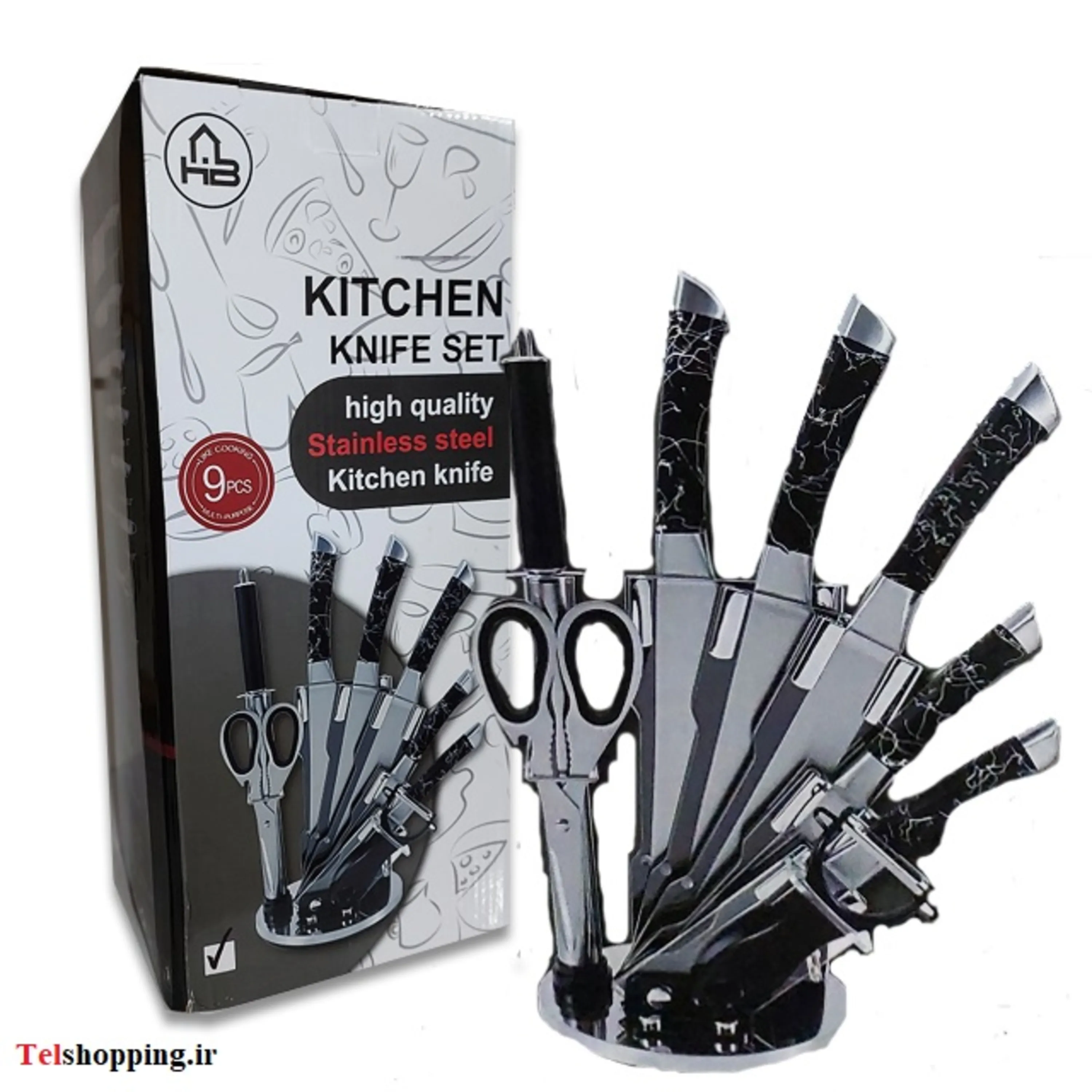 سرویس چاقو آشپزخانه 9 پارچه طرح ماربل